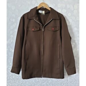 Vintage Mens Uniform Jacket Long Rockabilly Groovers Brown Car Coat Size Large